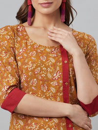 Thumbnail for Aks Floral Printed Round Neck A-Line Kurta - Distacart