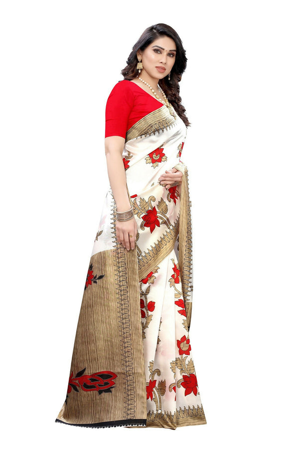 Vamika White Printed Art Silk Saree - Distacart