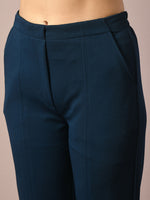 Thumbnail for Myshka Women's Blue Solid Party Parallel Trousers - Distacart