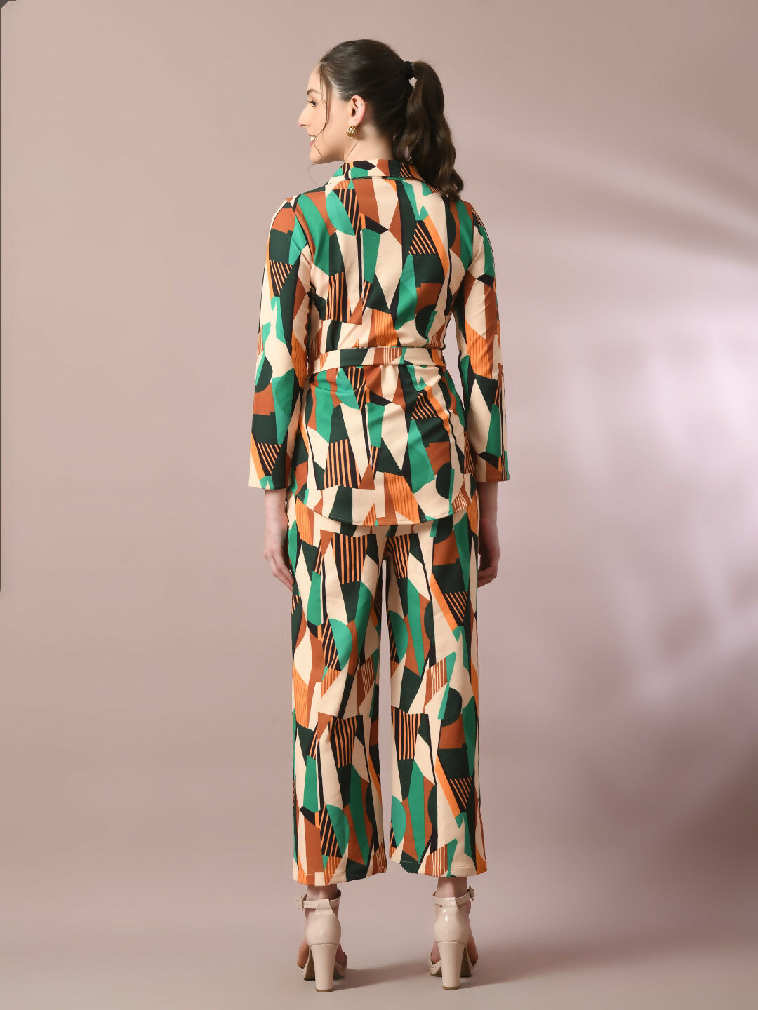 Myshka Women's Multi Printed Polo Collar Party Top With Trousers Co-ord set - Distacart