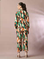 Thumbnail for Myshka Women's Multi Printed Polo Collar Party Top With Trousers Co-ord set - Distacart