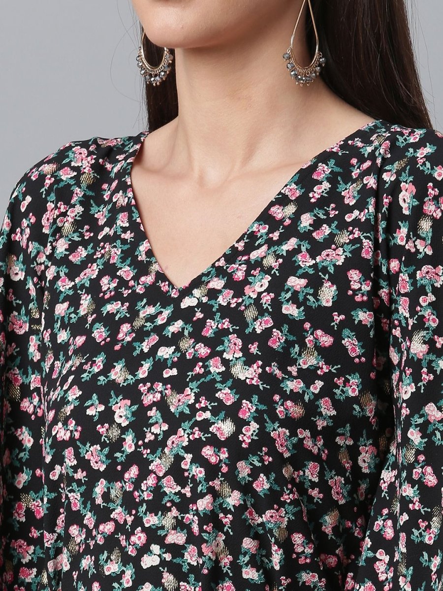 Ahalyaa Crepe Black Digital & Foil Floral Printed Kaftan