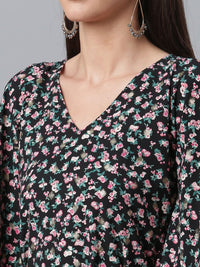Thumbnail for Ahalyaa Crepe Black Digital & Foil Floral Printed Kaftan