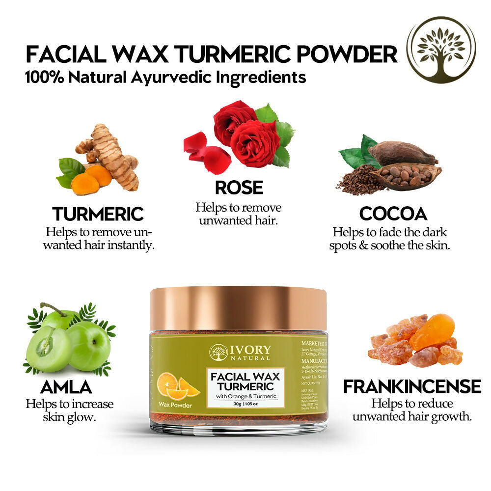 Ivory Natural Facial Wax Powder With Turmeric - Natural Facial Hair Removal Wax For Instant Skin Brightening - Distacart