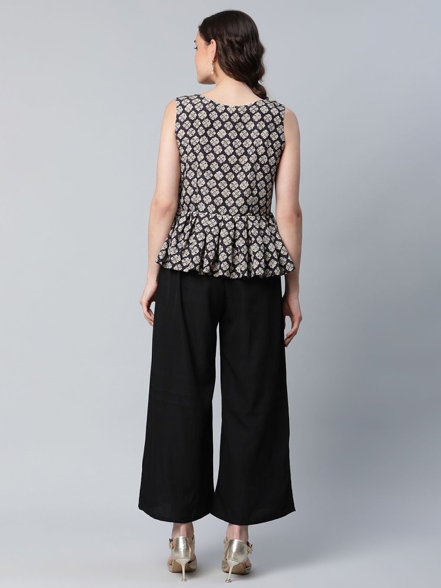 Ahalyaa Women Black Crepe Digital Printed Top with Palazzo Set - Distacart