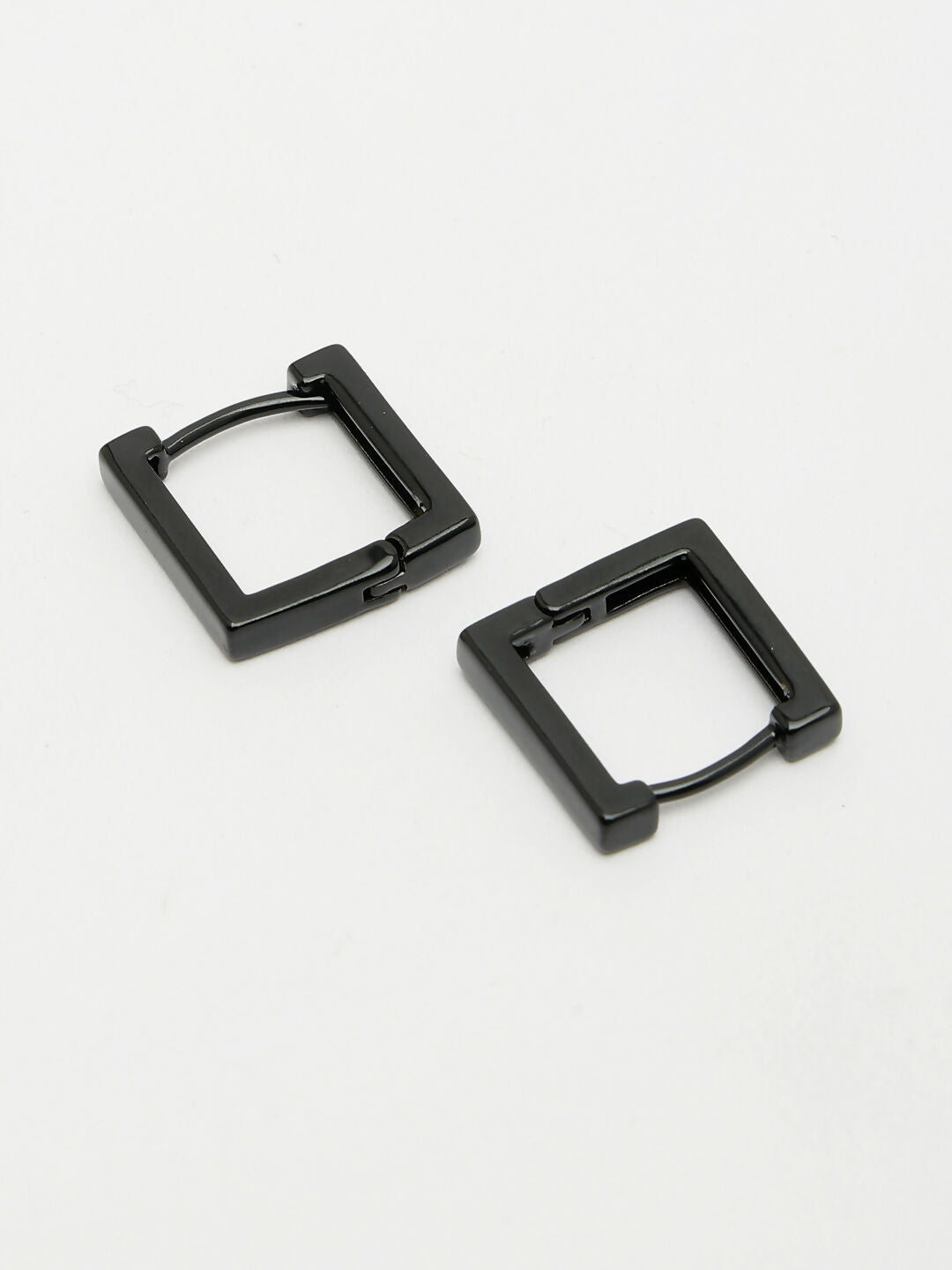 NVR Men's Black Rhodium-Plated Geometric Shape Stainless Steel Hoop Earrings - Distacart