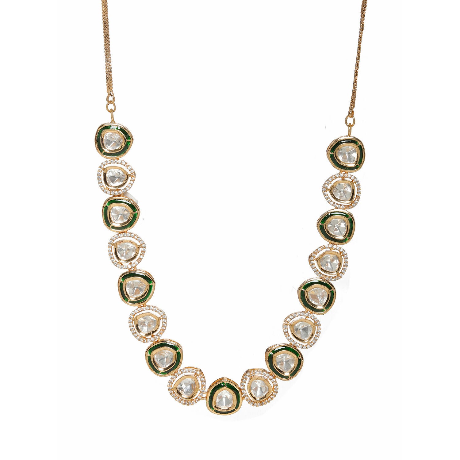 Kundan and Diamond Neckpiece with Meenakari (Gold) - Ruby Raang - Distacart