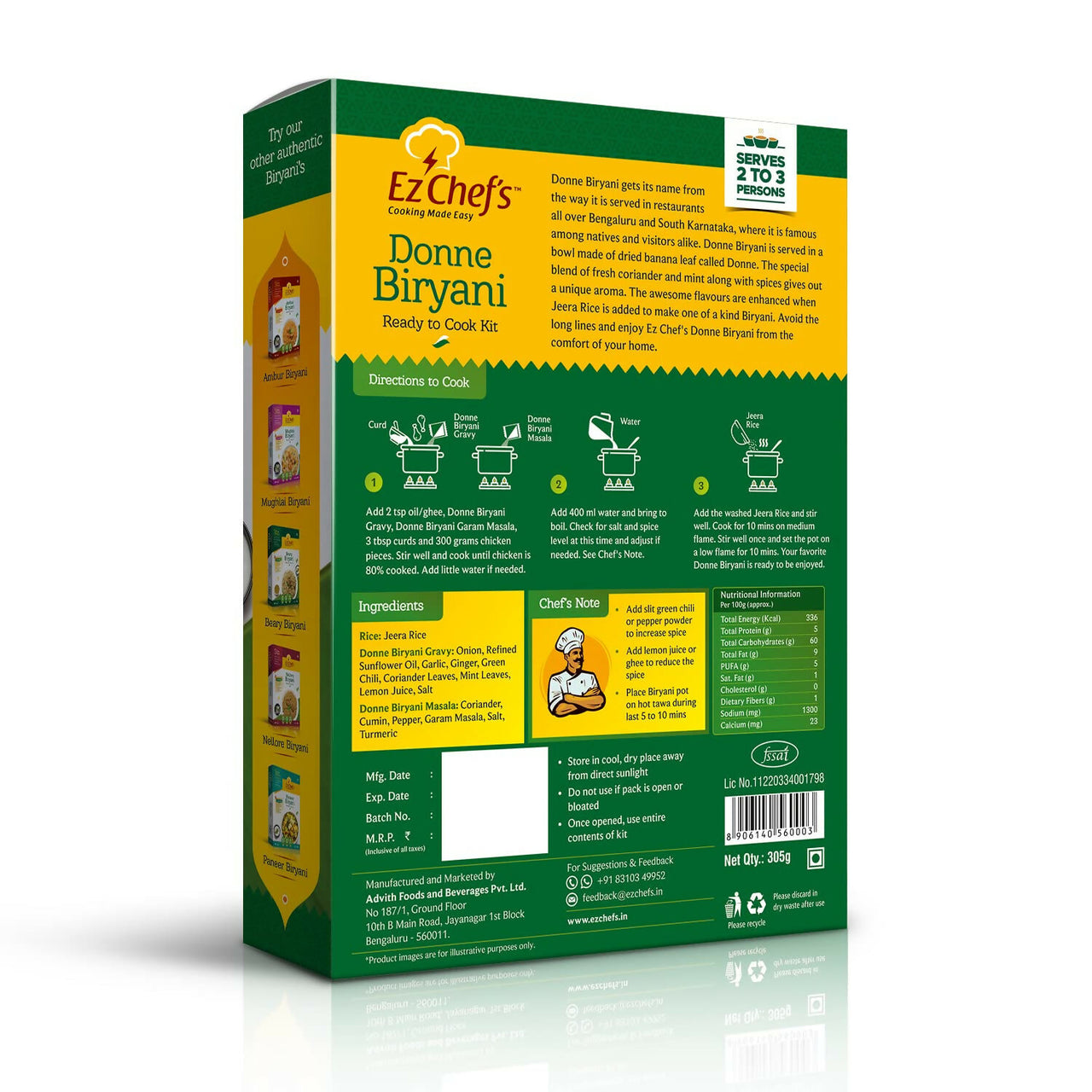 Ez Chef's Donne Biryani Kit - Bangalore's Famous Biryani - Distacart