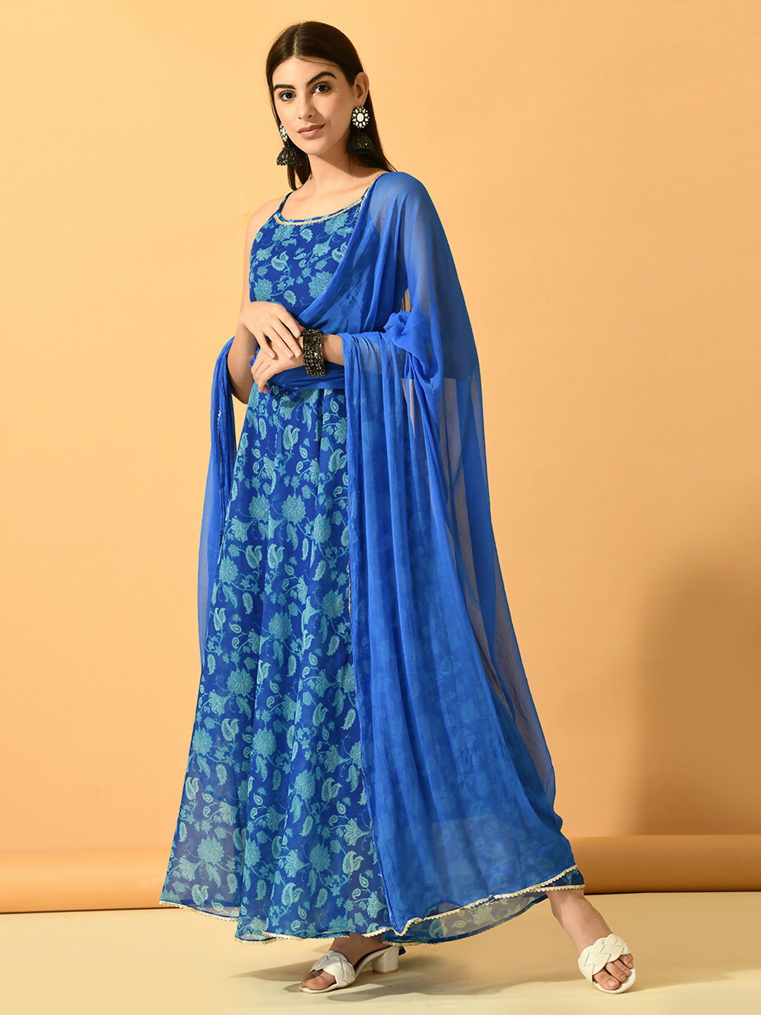 Myshka Women's Blue Festive Flared Anarkali Kurta With Dupatta sets - Distacart