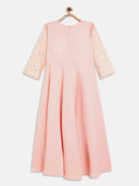 Thumbnail for Ahalyaa Pink Crepe & Net Foil Print Kids Dress For Girls - Distacart