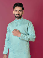 Thumbnail for Men's Sky Blue Silk Handwork Men's Kurta Pajama by Infinity Export - Distacart