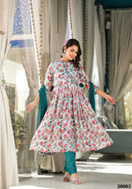 Thumbnail for Designer Stylish Mid Night Blue Rubi Silk Stitched Suit With Dupatta - Kiyara - Distacart