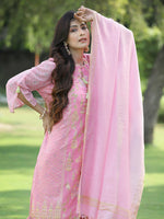 Thumbnail for Juniper Pink Ethnic Motif Printed Georgette Kurta Pants & Dupatta Set With Tassels & Lace - Distacart