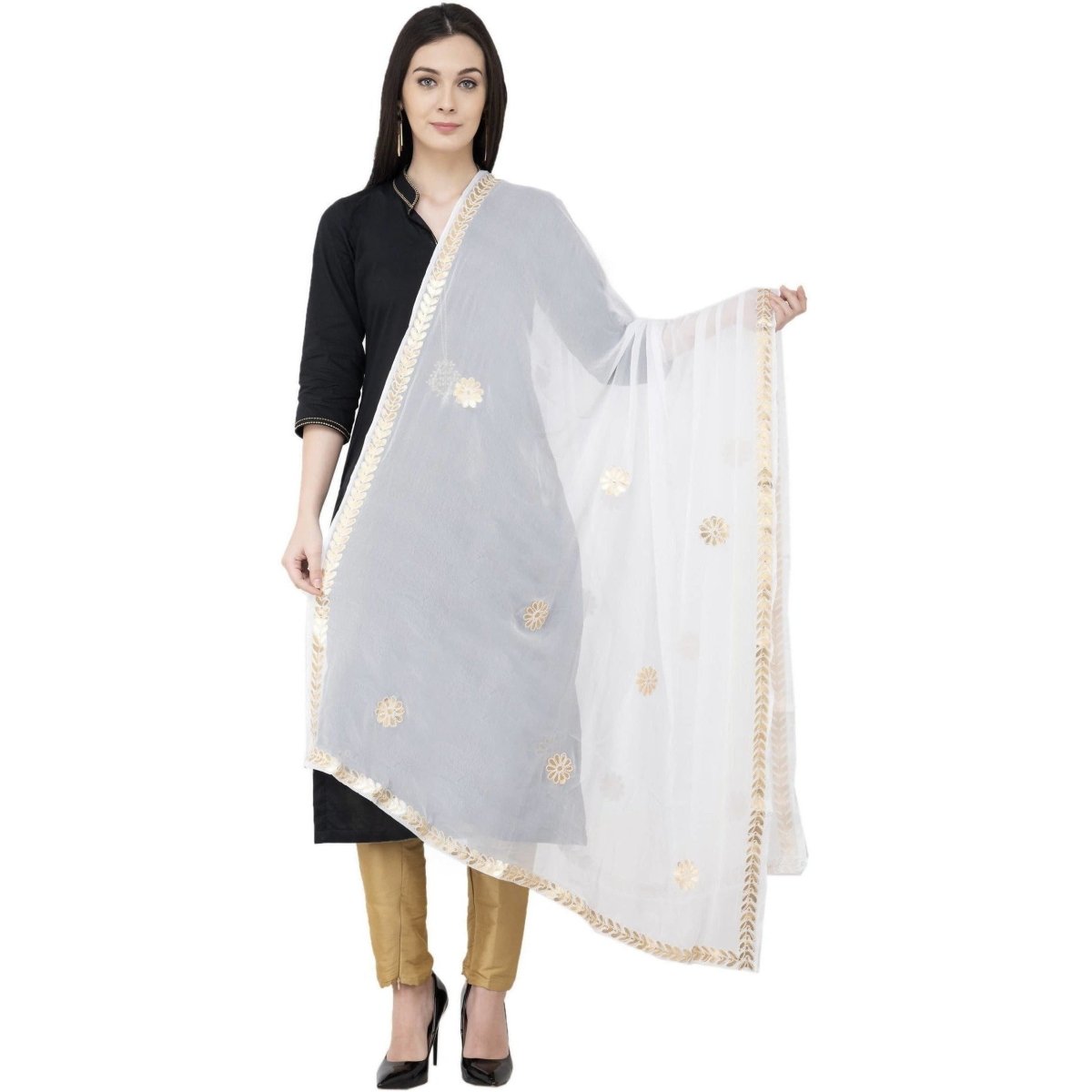 A R SILK Chiffon Gota Patti Fancy Dupatta White Color Dupatta or Chunni