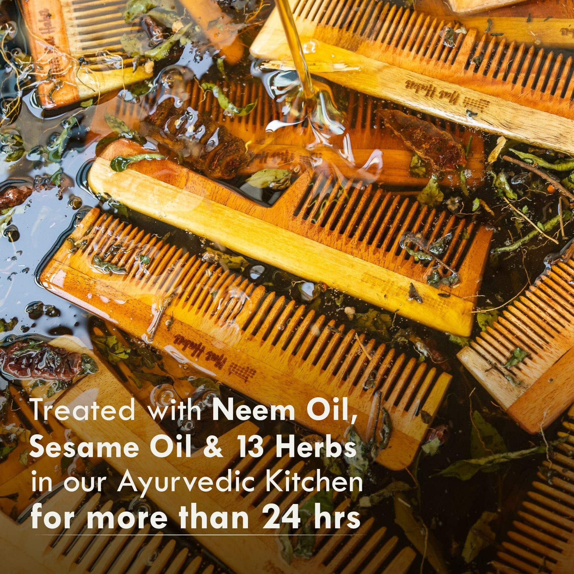 Nat Habit Kacchi Neem Wooden Comb - Soaked In 13 Herbs, Neem & Sesame Oil For Multi-Actions - Distacart