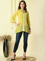 Thumbnail for Myshka Women's Yellow Embroidered Party Fusion Top - Distacart