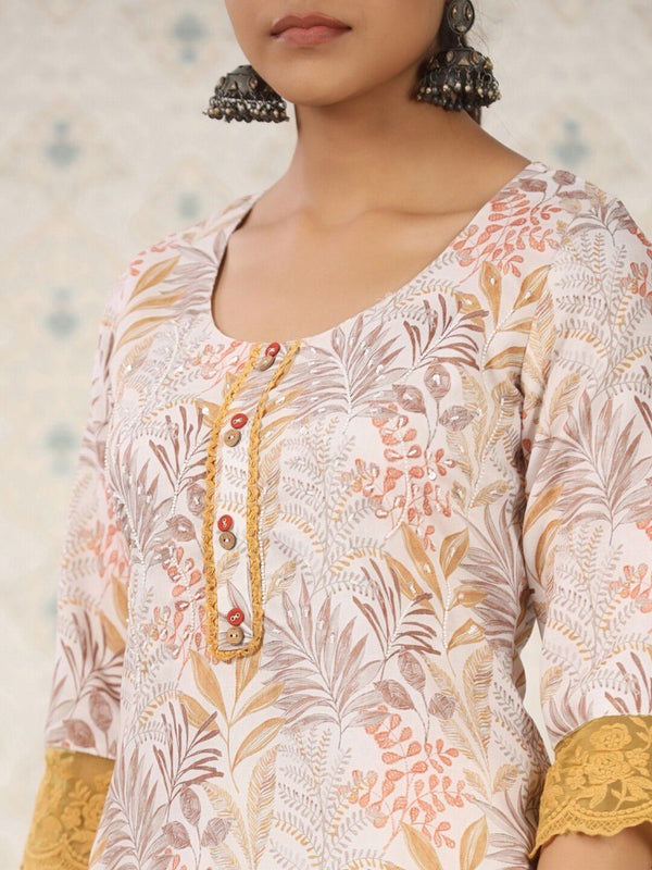 Ode by House of Pataudi Off Floral Printed Sequinned Floral Kurta - Distacart