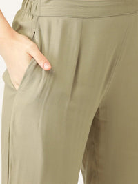 Thumbnail for Anouk Women Olive Green Ethnic Motifs Yoke Design Kurta with Palazzos & With Dupatta - Distacart