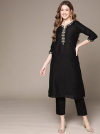 Thumbnail for Anubhutee Women Black Ethnic Motifs Embroidered Kurta with Trousers - Distacart