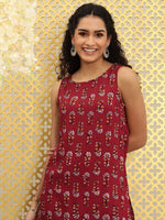Thumbnail for Ode by House of Pataudi Women Maroon Pure Cotton Floral Printed Kurta - Distacart