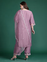Thumbnail for Indo Era Plus Size Floral Embroidered Thread Work Kurta With Trousers & Dupatta