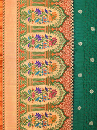 Thumbnail for Dark Green Bandhani Paithani Silk Handloom Saree with One Side Border Design - Global Threads - Distacart