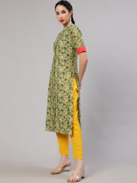 Thumbnail for Aks Floral Printed Regular Pure Cotton Kurta With Trousers - Distacart