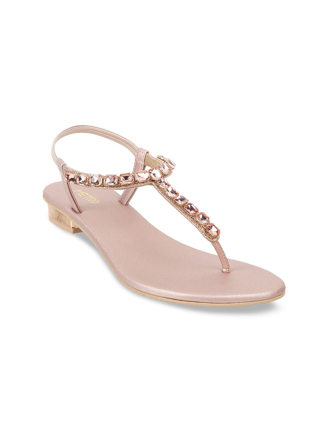 Metro Embellished T - Strap Block Heels With Backstrap