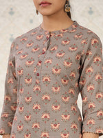 Thumbnail for Ode by House of Pataudi Floral Printed Band Collar Pure Cotton Kurta with Trousers - Distacart
