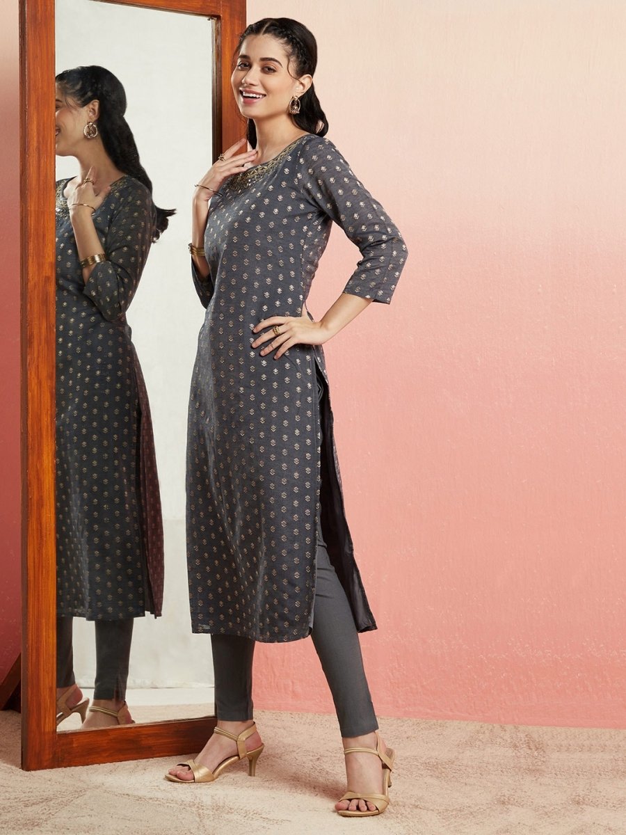Aks Ethnic Motifs Woven Design Mirror Work Chanderi Silk Kurta - Distacart