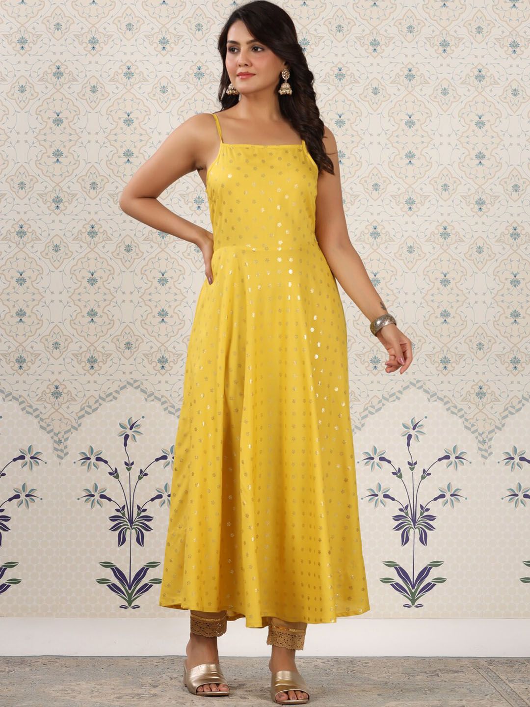 Ode by House of Pataudi Floral Printed Shoulder Straps Anarkali Kurta - Distacart