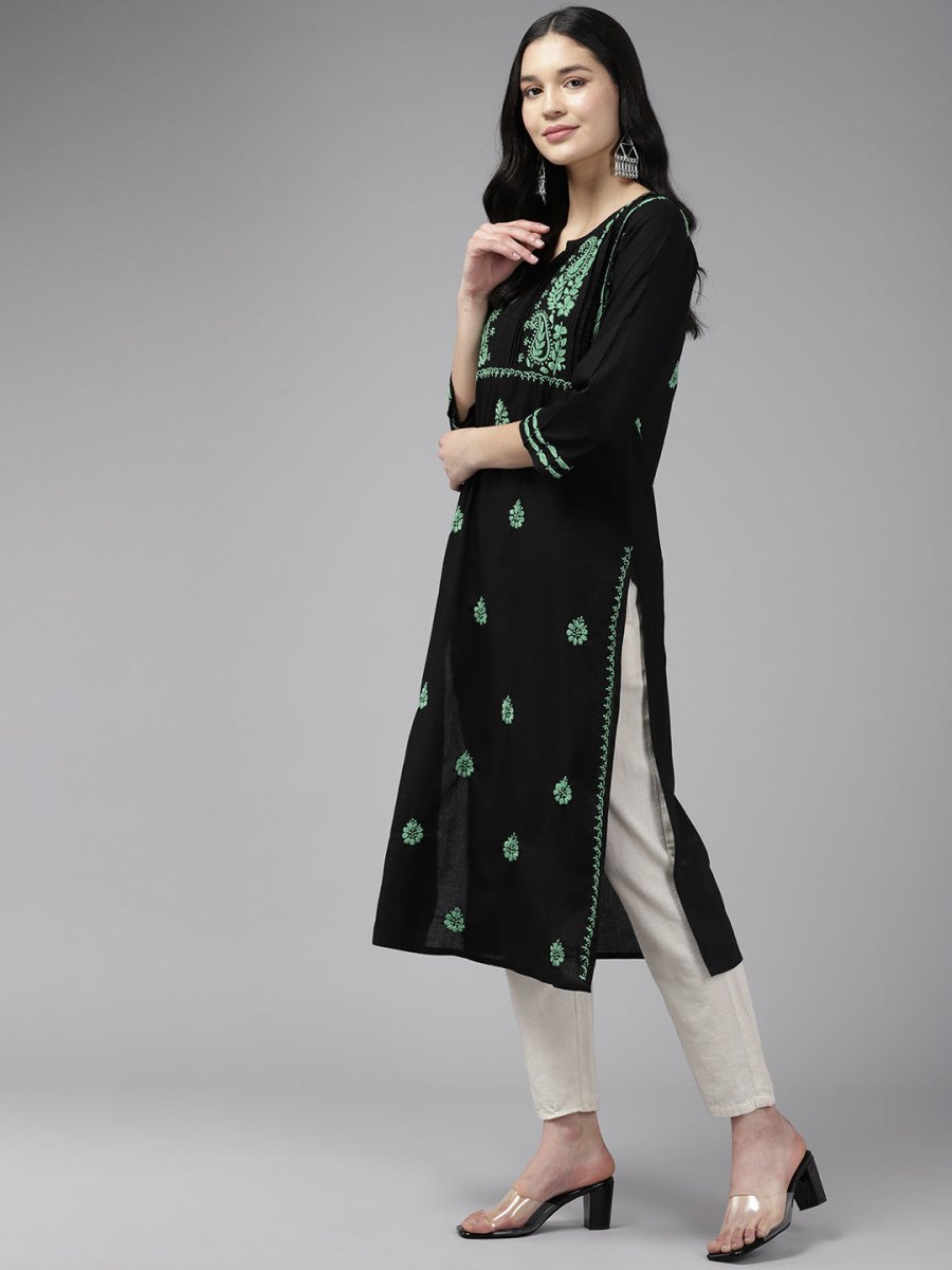 ADA Women Ethnic Motifs Embroidered Cotton Chikankari Floral Kurta - Distacart