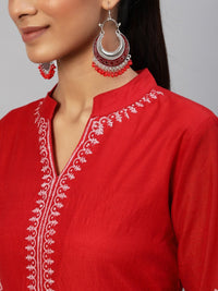 Thumbnail for Aks Ethnic Embroidered Mandarin Collar Chanderi Silk Anarkali Kurta - Distacart