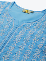 Thumbnail for ADA Women Blue & White Ethnic Motifs Hand Embroidered Chikankari Handloom Kurta - Distacart