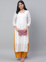 Thumbnail for ADA Women White Chikankari Hand Embroidered Semi-Sheer Straight Kota Handloom Kurta - Distacart