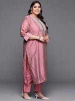 Thumbnail for Sztori Plus Size Floral Embroidered Regular Chanderi Silk Kurta & Trousers With Dupatta - Distacart