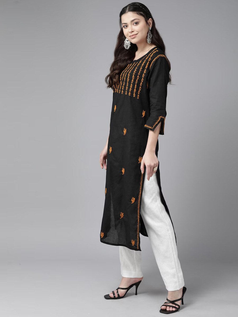 ADA Ethnic Motifs Embroidered Chikankari Cotton Straight Kurta - Distacart