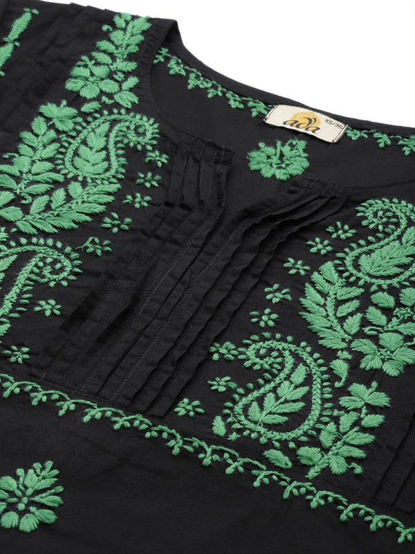 ADA Women Ethnic Motifs Embroidered Cotton Chikankari Floral Kurta - Distacart