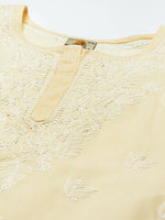 Thumbnail for ADA Women Cream-Coloured & White Ethnic Motifs Embroidered Chikankari Cotton Kurta - Distacart