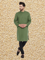 Thumbnail for Even Apparels Men's Solid Green Linen Kurta - Distacart