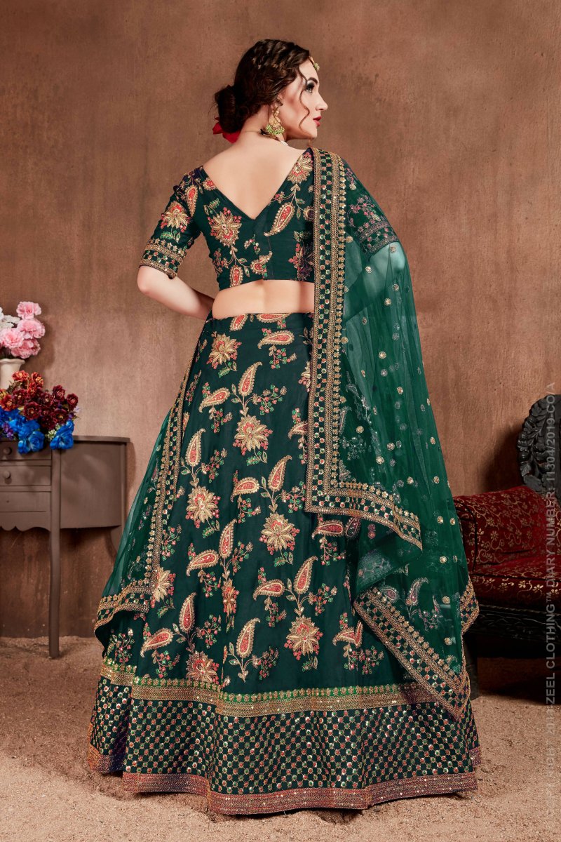 Aastha Fashion Women's Ethnic Dark Green Colored Bridal Wear Designer Embroidered Lehenga choli - Distacart