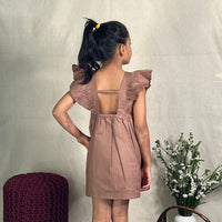 Thumbnail for ArthLife Brown Flower Embroidered Frill Dress - Distacart