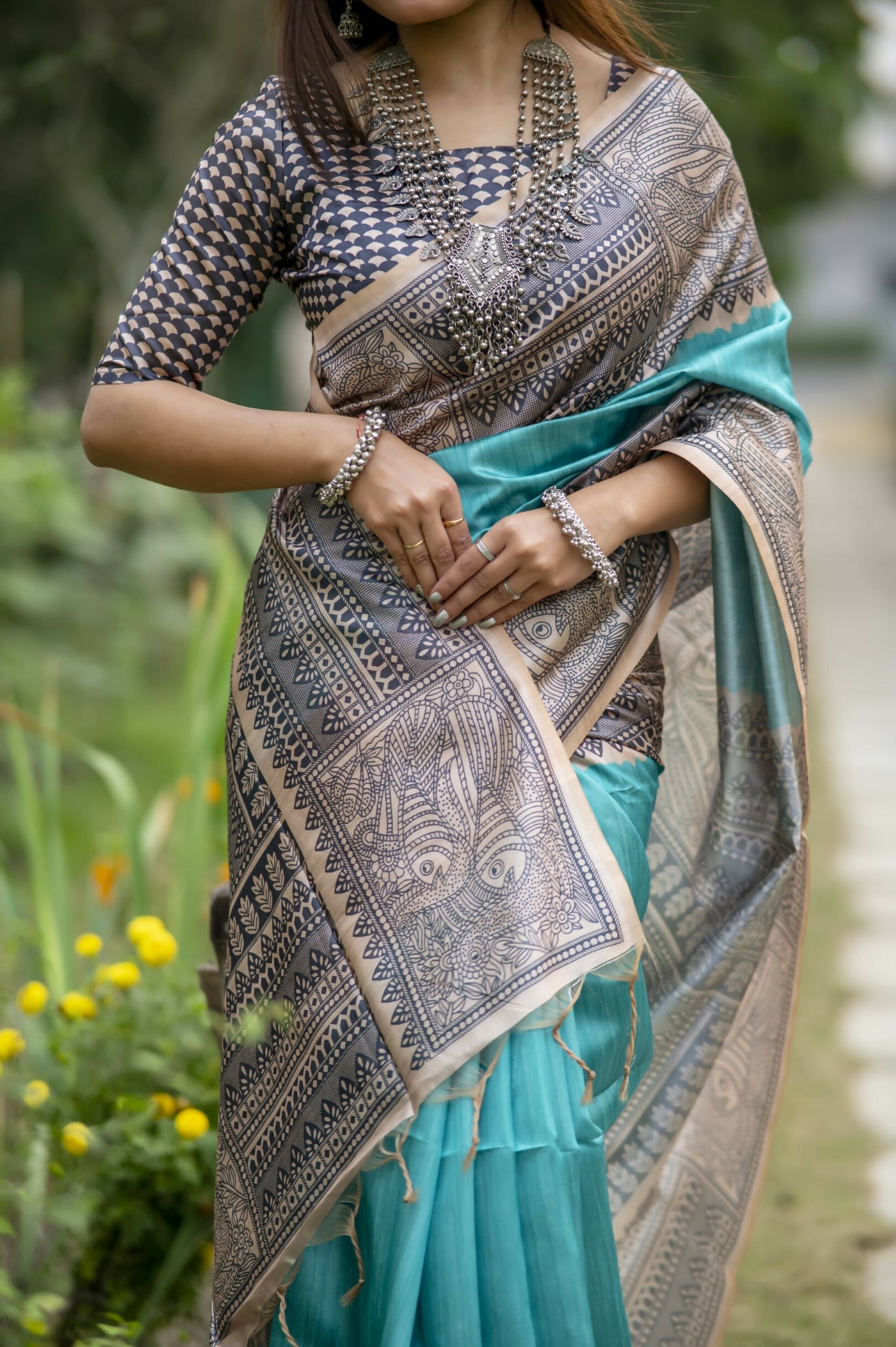 Vishnu Weaves Women's Rama Soft Tussar Silk Saree with Blouse - Distacart