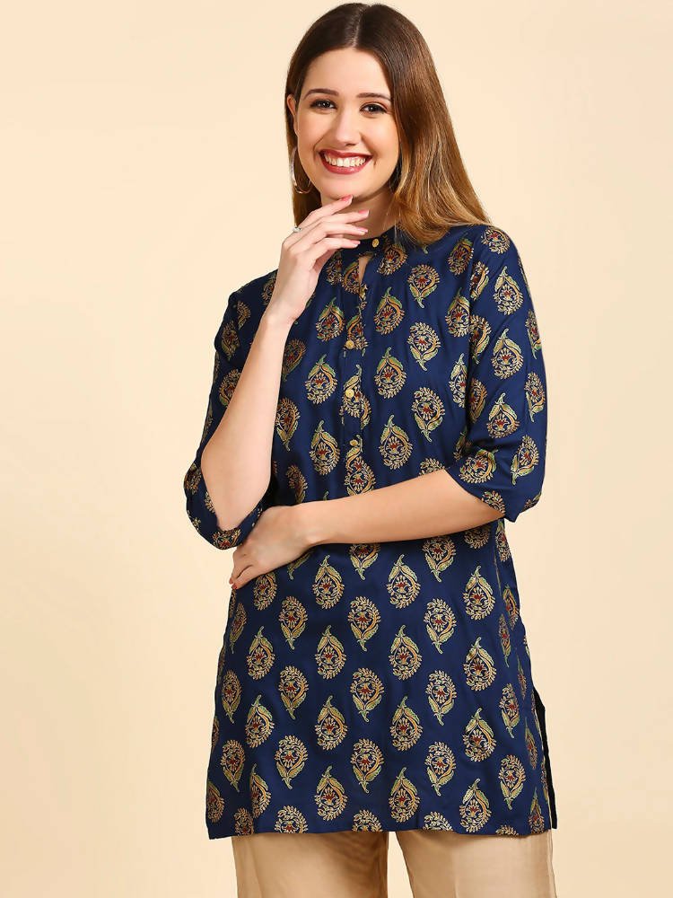 Anubhutee Teal Blue & Golden Printed Kurti - Distacart