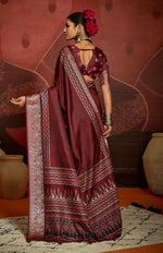 Thumbnail for Joban Fashion Maroon Art Silk With Fine Viscose Border Ajrak Full Body Print With Soft Finish Saree