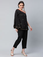Thumbnail for Ahalyaa Women Black Crepe Printed Top with Trouser Set - Distacart