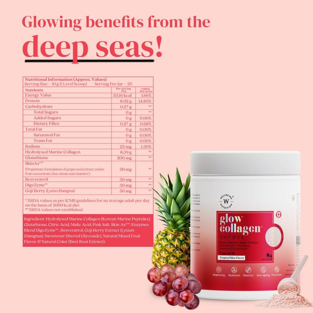 Wellbeing Nutrition Glow Korean Marine Collagen Peptides-Tropical Bliss Flavor - Distacart
