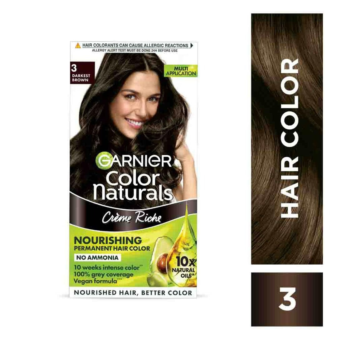 Garnier Color Naturals Creme Riche Hair Color, Shade 3 Darkest Brown - Distacart