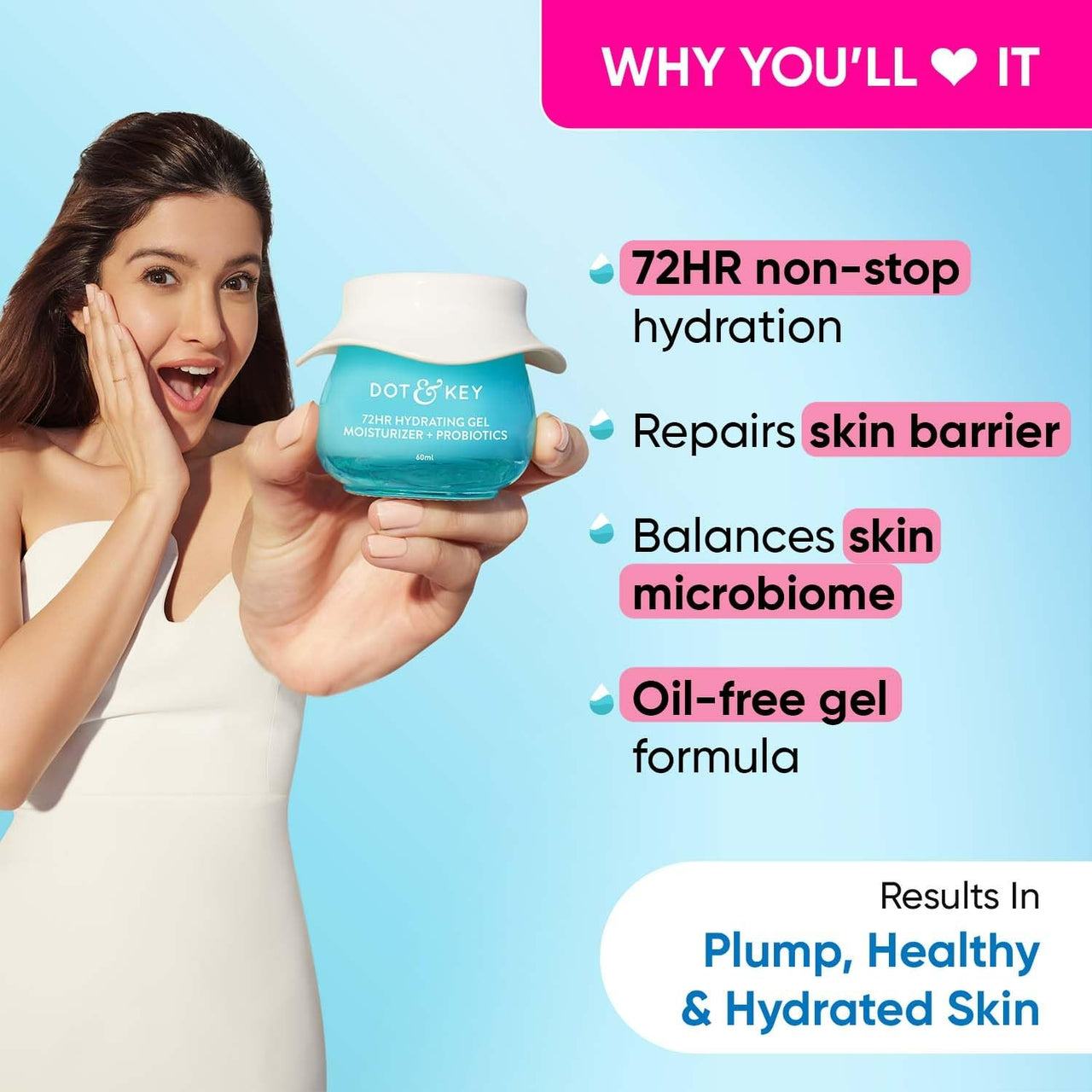 Dot & Key 72 Hr Hydrating Probiotic Face Gel With With Hyaluronic Acid, Kombucha & Rice Water - Distacart