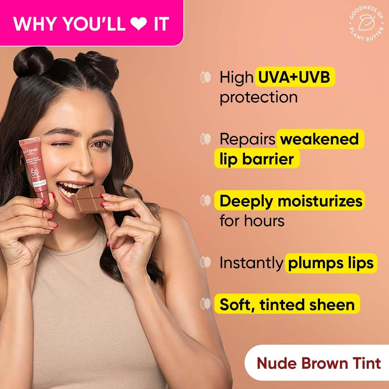 Dot & Key Barrier Repair Ceramide & Peptide SPF 50 PA+++, UVA+UVB Lip Balm - Warm Nude - Distacart